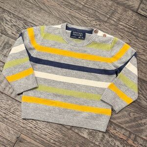 Mayoral Gray Striped Knit Sweater with Yellow, Navy & Lime